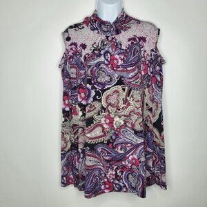 Susan Graver Womens Paisley Liquid Knit Cold Shoulder Turtleneck Top Size XL